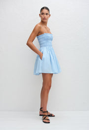 Shirred Bodice Mini Dress - Sky - Matteau
